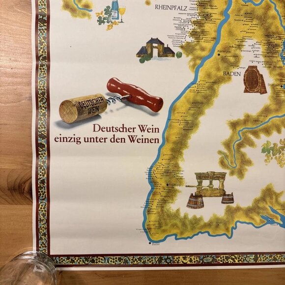 Vintage Die Deutschen Weinland German Wine Region Poster Print 1970s 26”x19” - Picture 3 of 6
